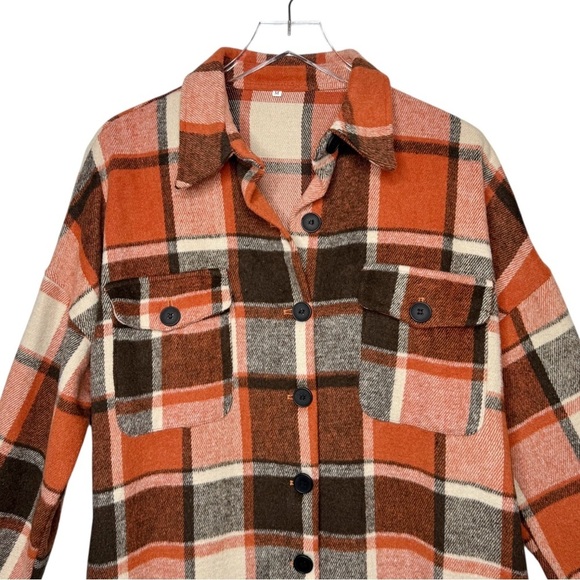American Singer Orange Plaid Inspired By Cover Art Fall Oversized Shacket Sz M - Picture 4 of 14